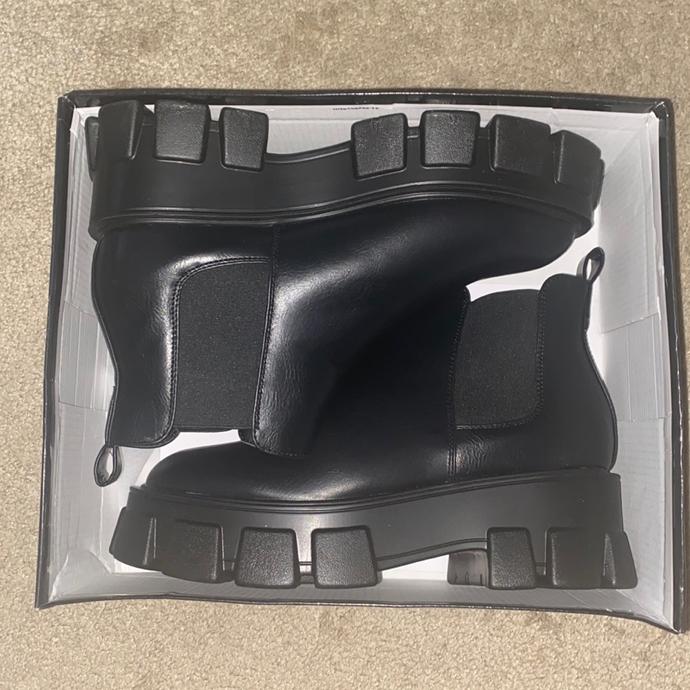 Nasty Gal Chunky Cleated Faux Leather Chelsea Boots
